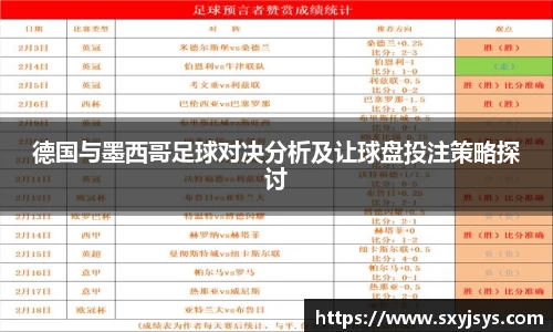 德国与墨西哥足球对决分析及让球盘投注策略探讨